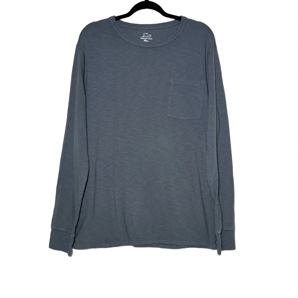 NEW J. Crew Garment-Dyed Slub Cotton Long-Sleeve Dark Gray T-Shirt w/ Pocket, XL